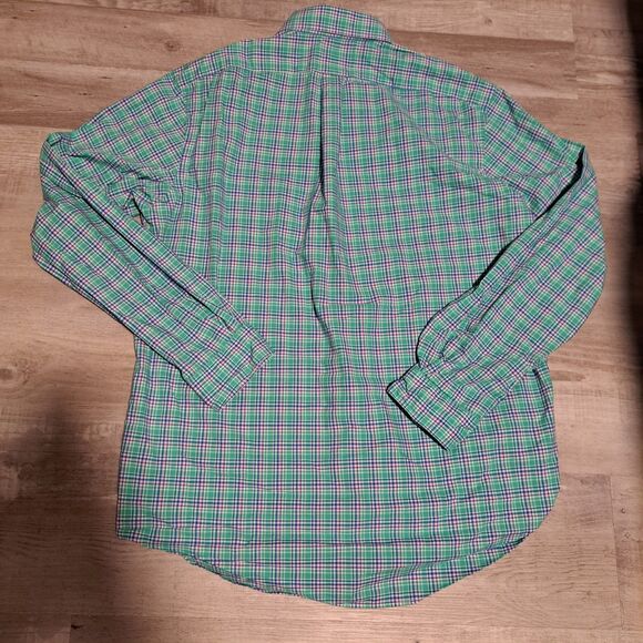 Polo Ralph Lauren Button Down Long Sleeve Stretch Mens Large Green Pink Plaid - Picture 2 of 8